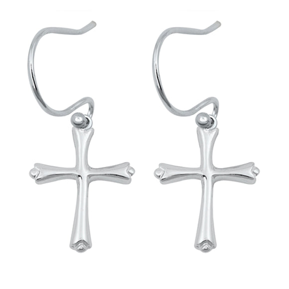 Sterling Silver High Polish Cross Simple Traditional Classic Modern Earrings 925