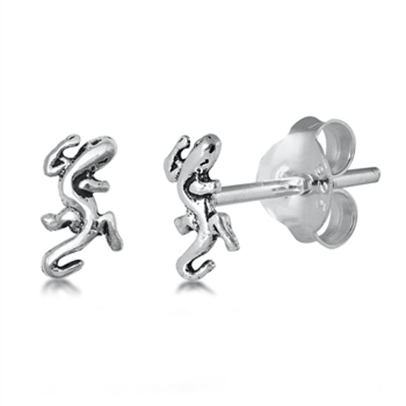 Sterling Silver Cute Lizard Animal High Polish Simple Reptile Stud Earrings