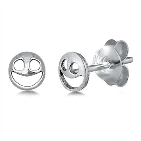 Sterling Silver Smile Happy Face Cute High Polish Stud Earrings 925 New