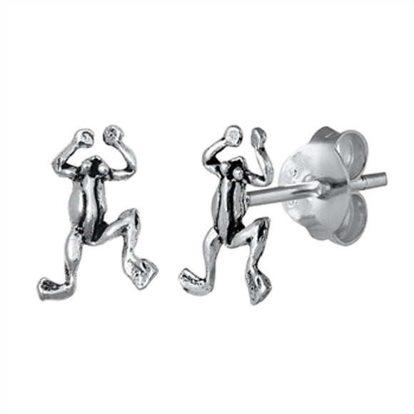Sterling Silver Climbing Frog Amphibian Animal Reptile Toad Stud Earrings