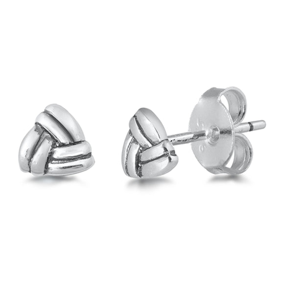 Sterling Silver Triquetra Knot Weave Double Rope Love Triangle Stud Earrings