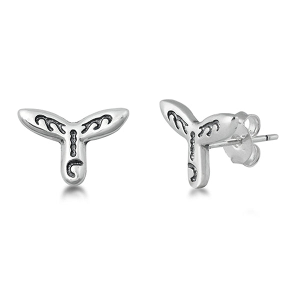 Sterling Silver Whale Tail Unique Tribal Ocean Wave Oxidized Marking Earrings