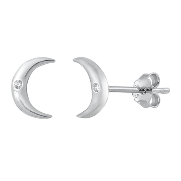 Sterling Silver Celestial Crescent Moon Mystical Galaxy Earrings Clear CZ 925