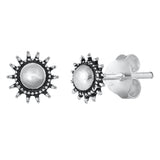 Sterling Silver Bali Style Sun Boho Burst Mandala Oxidized Stud Earrings