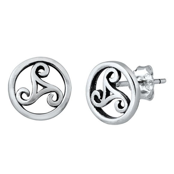 Sterling Silver Celtic Triquetra Filigree Swirl Trinity Round Open Earrings 925