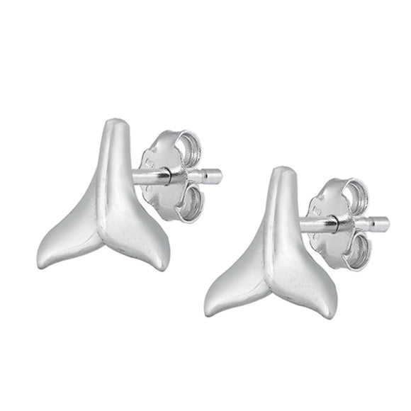 Sterling Silver Whale Tail Animal Cute Swim Ocean High Polished Earrings 925 New