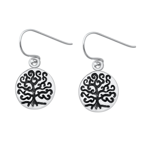 Sterling Silver Tree of Life Medallion Oxidized Detail Filigree Swirl Earrings