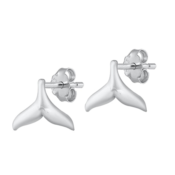 Sterling Silver Whale Tail Animal Ocean Beach High Polished Earrings 925 New