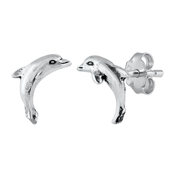 Sterling Silver Tropical Dolphin Animal Cute Ocean Beach Earrings Oxidized 925