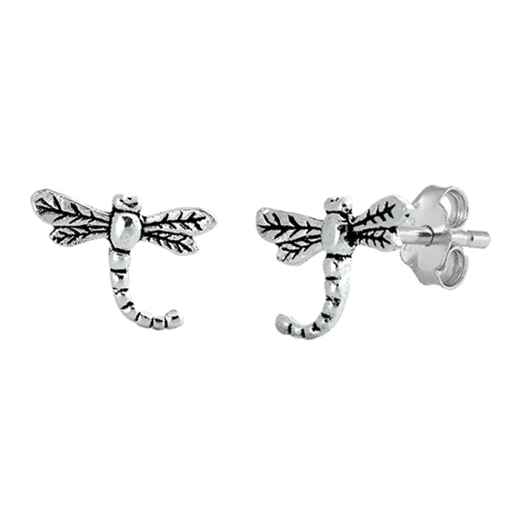 Sterling Silver Garden Dragonfly Curved Body Animal Bug Insect Nature Earrings