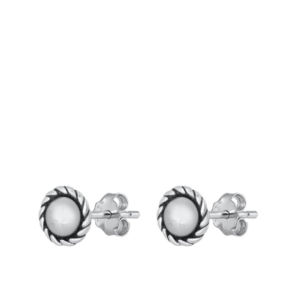 Oxidized Sterling Silver Small Classic Cat Eye Round Rope Stud Earrings 925 New