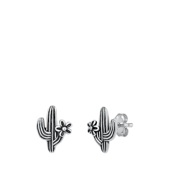 Sterling Silver Saguaro Cactus Post Stud Earrings Oxidized Mini Flower 925 New