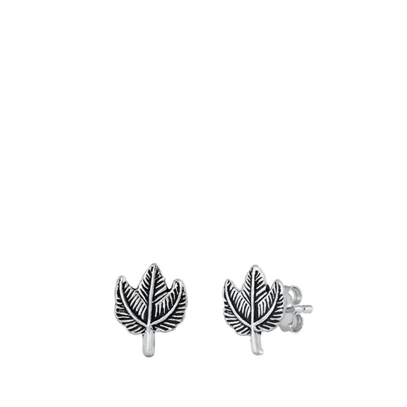 Sterling Silver Leaves Stud Earrings Oxidized Flower Pushback 925 New