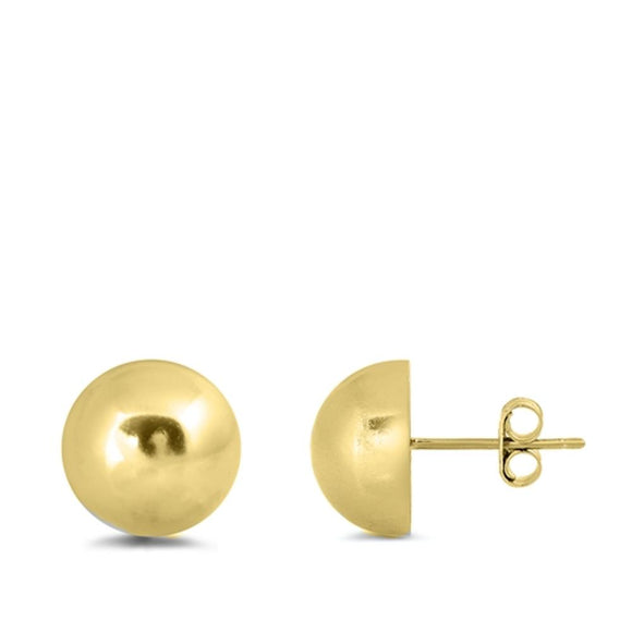 Sterling Silver Polished Gold-Tone Ball Stud Earrings .925 New
