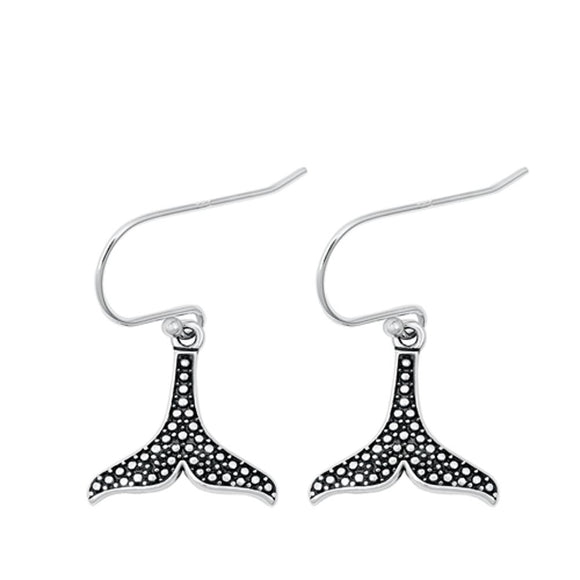 Oxidized Sterling Silver Whale Tail Nautical Hook High Polished Earrings 925 New
