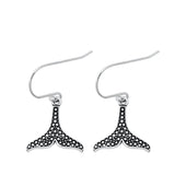 Oxidized Sterling Silver Whale Tail Nautical Hook High Polished Earrings 925 New