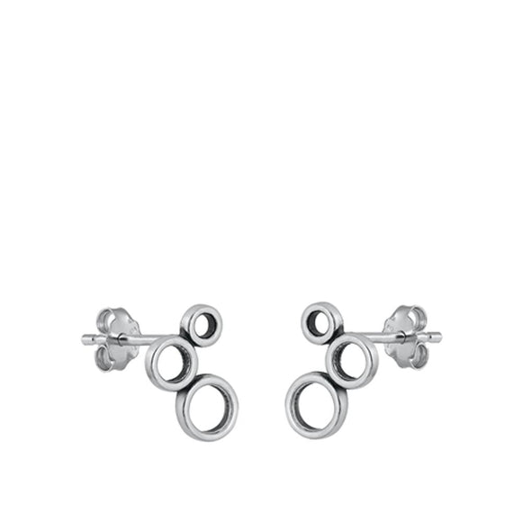 Sterling Silver High Polished Stacked Circle Oxidized Earrings 925 New