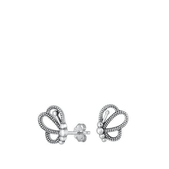 Sterling Silver Lovely Oxidized Butterfly Stud High Polished Earrings 925 New