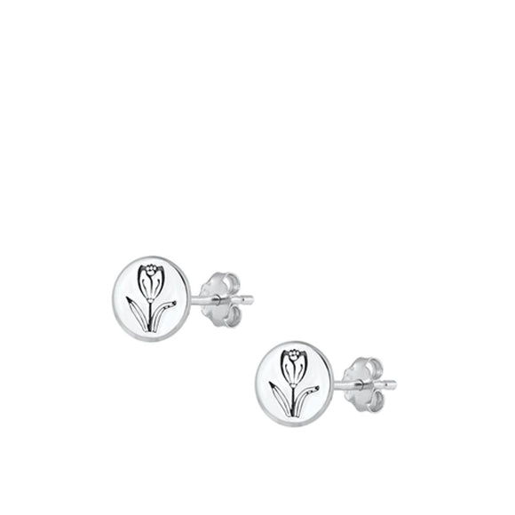 Sterling Silver High Polished Simple Tulip Flower Fashion Earrings 925 New