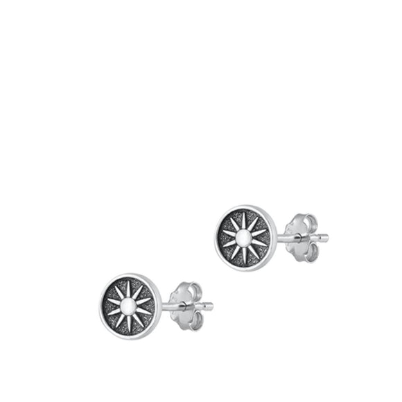 Sterling Silver Beautiful Oxidized Sun High Polished Fashion Earrings 925 New