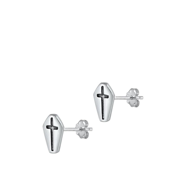 Sterling Silver Wholesale Oxidized Cross Coffin Gothic Polished Earrings 925 New