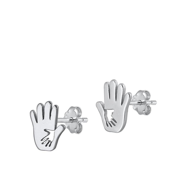 Sterling Silver Cute Holding Hands High Polished Oxidized Earrings 925 New