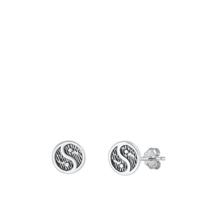Sterling Silver High Polished Oxidized Yin & Yang Fashion Earrings .925 New