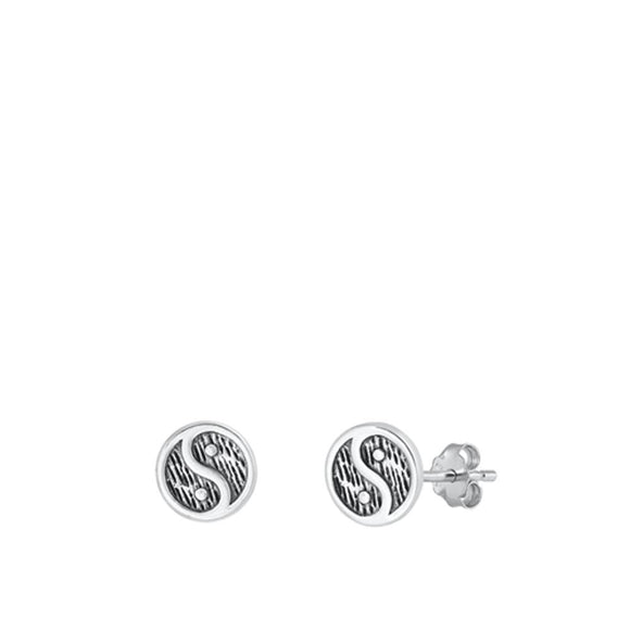 Sterling Silver High Polished Oxidized Yin & Yang Fashion Earrings .925 New