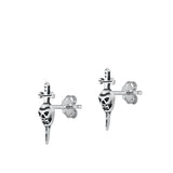 Sterling Silver Classic Creepy Skull Dagger Oxidized High Polished Earrings 925