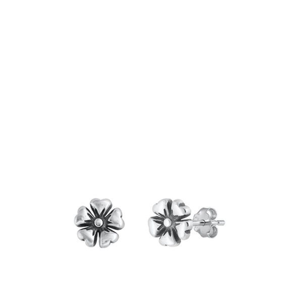 Sterling Silver Unique Oxidized Flower High Polished Earrings 925 New