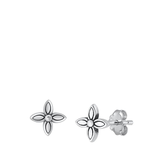 Sterling Silver Unique Marquise Petal Flower Oxidized High Polished Earrings 925