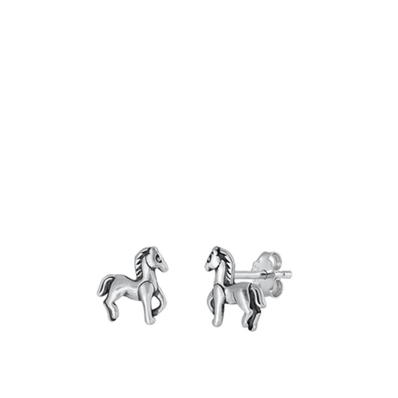 Sterling Silver High Polished Oxidized Horse Fashion Earrings 925 New