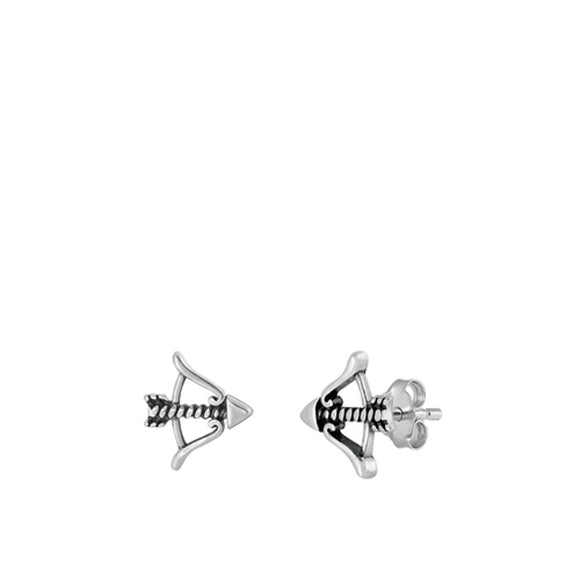 Sterling Silver High Polished Oxidized Bow & Arrow Earrings 925 New