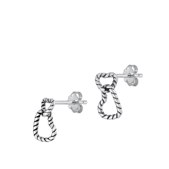 Sterling Silver Unique Rope Promise Heart Oxidized High Polished Earrings 925