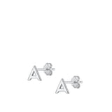 Sterling Silver High Polished Initial A Stud Letter Earrings 925 New