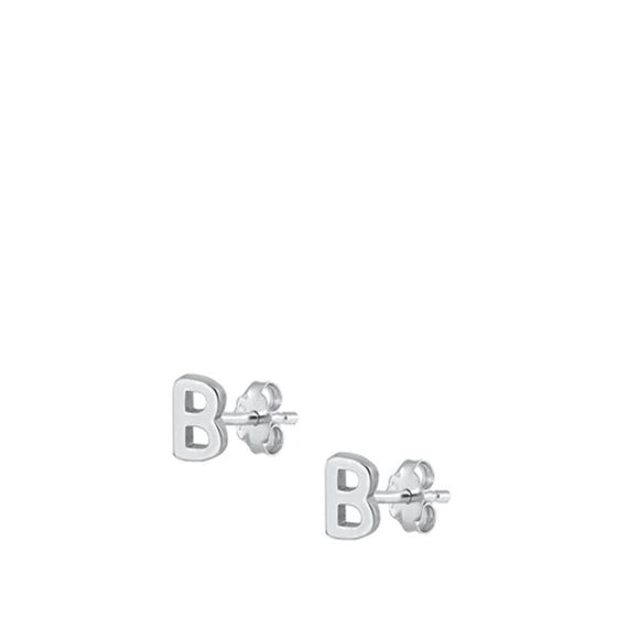 Sterling Silver High Polished Initial B Stud Letter Earrings 925 New