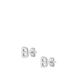 Sterling Silver High Polished Initial B Stud Letter Earrings 925 New