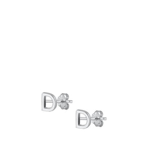 Sterling Silver High Polished Initial D Stud Letter Earrings 925 New