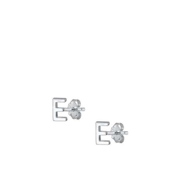 Sterling Silver High Polished Initial E Stud Letter Earrings 925 New