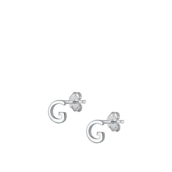 Sterling Silver High Polished Initial G Stud Letter Earrings 925 New