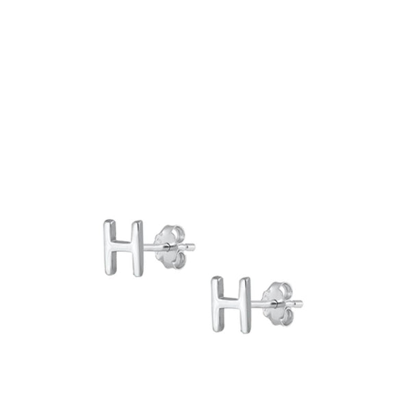 Sterling Silver High Polished Initial H Stud Letter Earrings 925 New