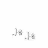 Sterling Silver High Polished Initial J Stud Earrings Letter 925 New