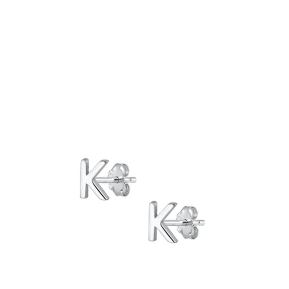 Sterling Silver High Polished Initial K Stud Letter Earrings 925 New