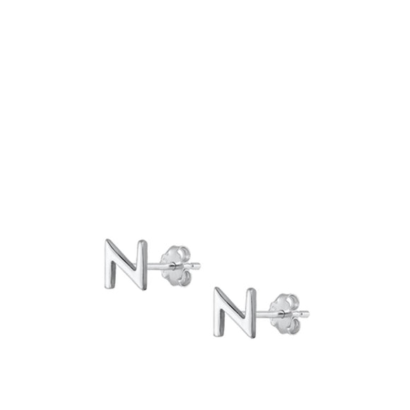Sterling Silver High Polished Initial N Stud Letter Earrings 925 New