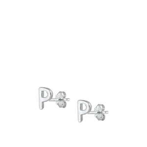 Sterling Silver High Polished Initial P Stud Letter Earrings 925 New