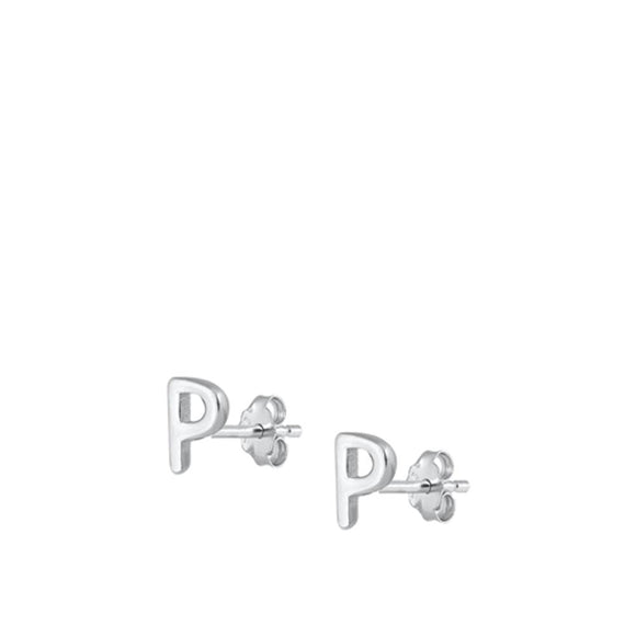 Sterling Silver High Polished Initial P Stud Letter Earrings 925 New
