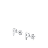 Sterling Silver High Polished Initial P Stud Letter Earrings 925 New