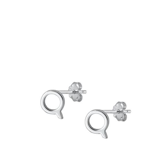 Sterling Silver High Polished Initial Q Stud Letter Earrings 925 New