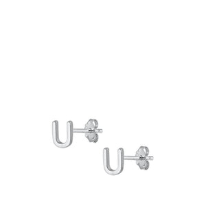 Sterling Silver High Polished Initial U Stud Letter Earrings 925 New