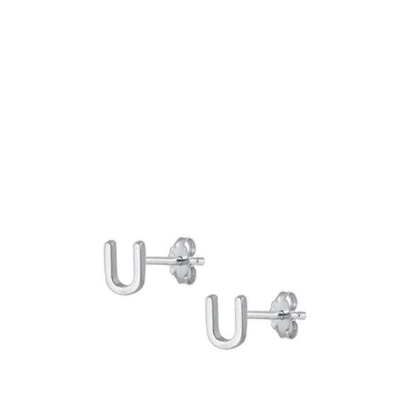 Sterling Silver High Polished Initial U Stud Letter Earrings 925 New